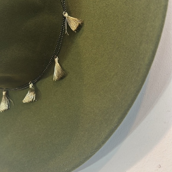 Vince Camuto Wool Floppy Sun Hat Forest Green Tassel Chain Country Boho O/S Nwt main image 7